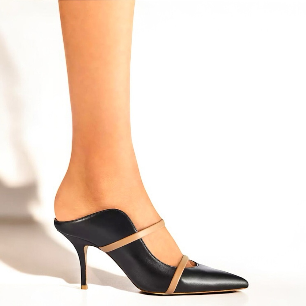 Malone Souliers Black Heels with Tan Straps